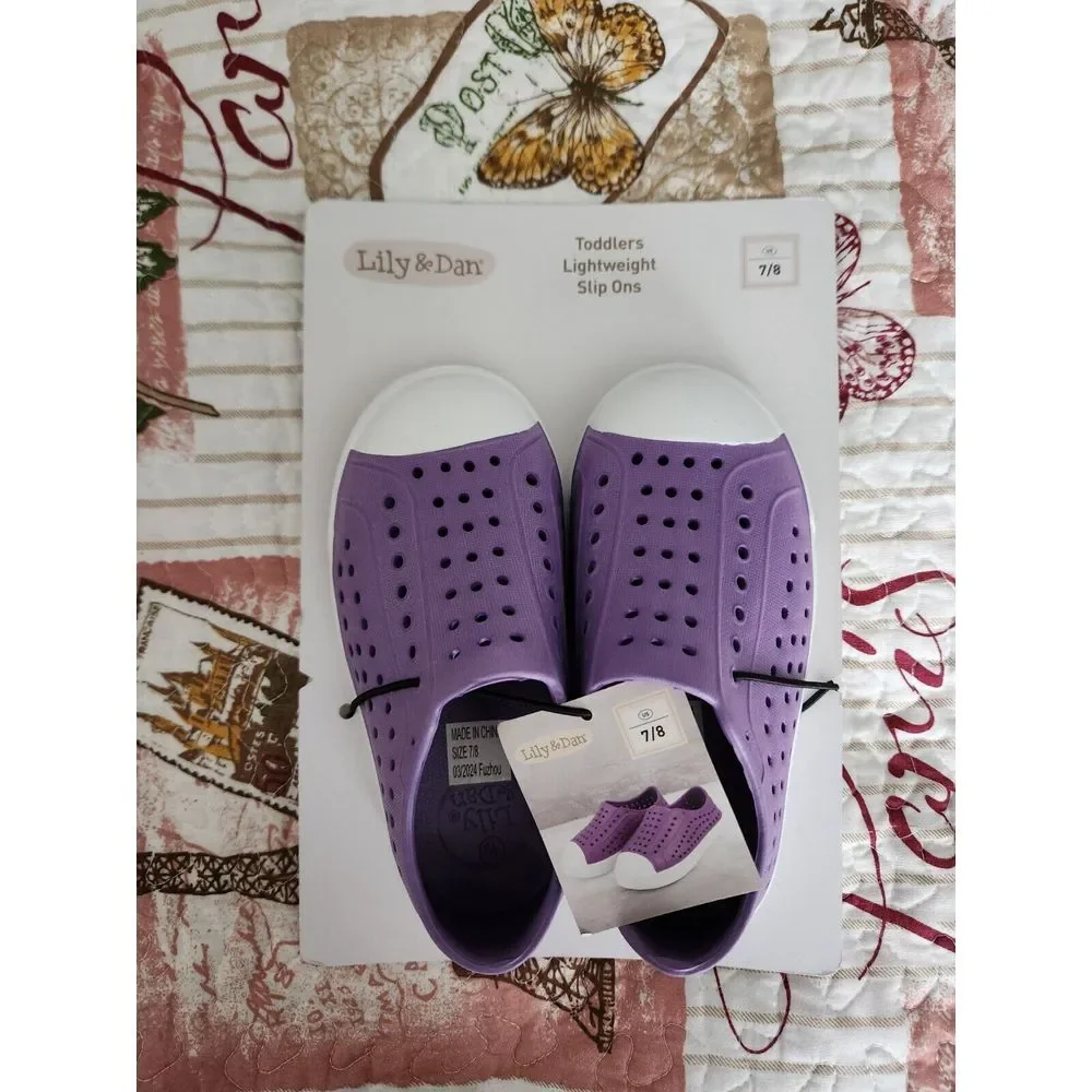 Lily & Dan Girl's Lightweight Slip On Water Shoes Beach Pool Sandals Purple 7/8